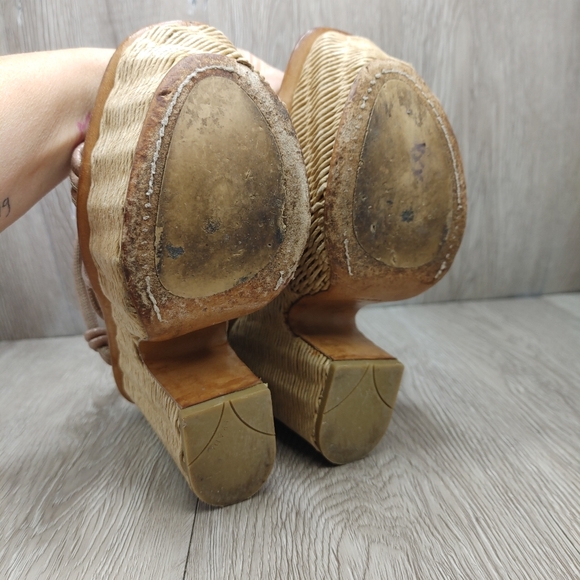 Prada Knotted Leather Vitello Wicker Wedge Platform Sandal Brown Tan 36.5 6 6.5 - Picture 10 of 12